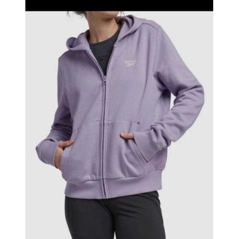 Reebok Identity Small Logo Fleece Full-Zip Hoodie Lavender Purple Womens XS NEW